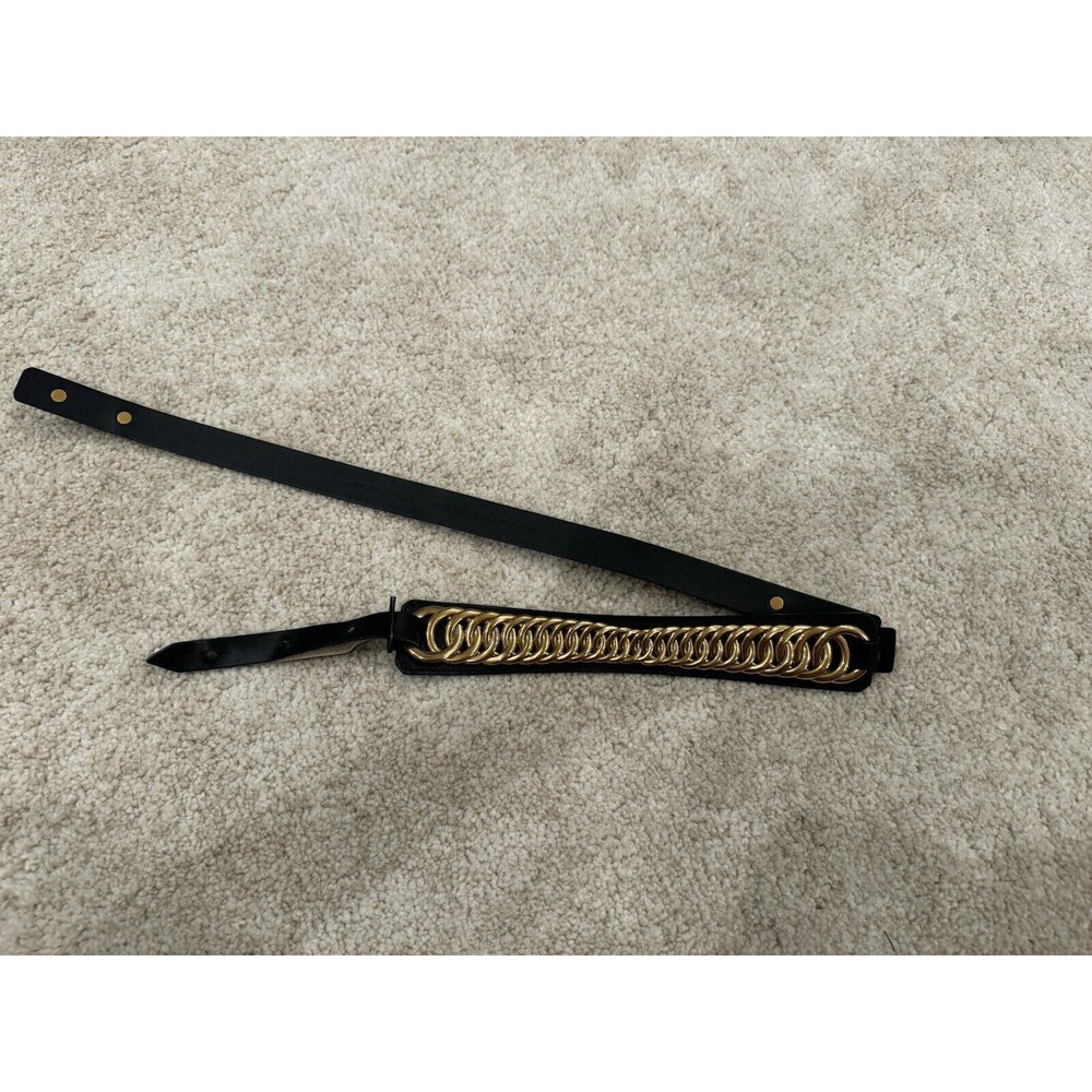 $790 Balenciaga Black Leather Belt With Gold Buckle Runway Collection